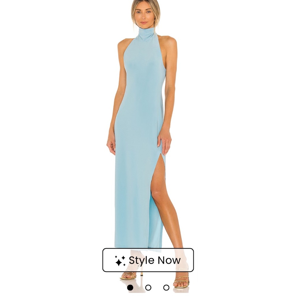Norma Kamali Blue Halter Slit Gown